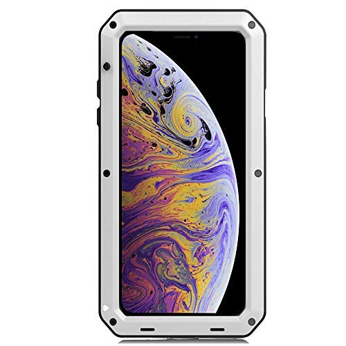 Flash Deals - 80% OFF iPhone XR Case, CarterLily Full Body Shockproof Dustproof Waterproof Aluminum Alloy Metal Gorilla Glass Cover Case for Apple iPhone XR 6.1 inch (White)