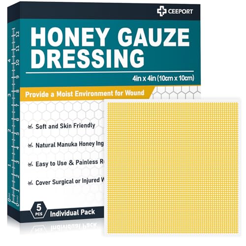 Ceeport Honey Gauze Wound Dressing 4 x 4 Manuka Honey Wound Care Medical Grade Honey Bandages for Wound Care(Pack of 5)