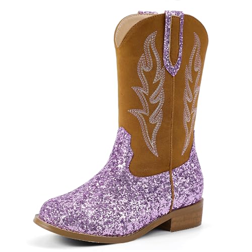 Hehainom Girls Cowgirl Boots for Toddler Cowgirl Booties Little Big Kids Western Mid Calf Riding Shoes Boys Cowboy Boots