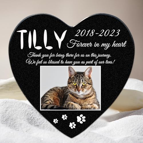 Image of ADFSTONE 16 inch Heart Shaped Pet Memorial Stones Personalized Dog Remembrance Gifts, Customized Cat Picture Grieving Plaque, DIY Gravestone, Custom Sympathy Photo Gift, Animal Grave Markers