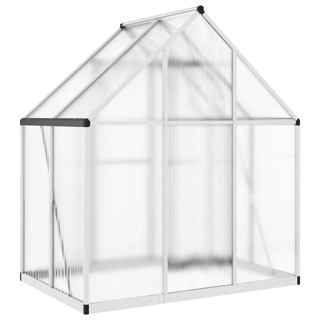 Szklarnia z ramą fundamentową, aluminiowa, srebrna, 169 x 114 x 195 cm, odporne na promieniowanie UV płyty poliwęglanowe, z możliwością wchodzenia, odporna na warunki atmosferyczne, do