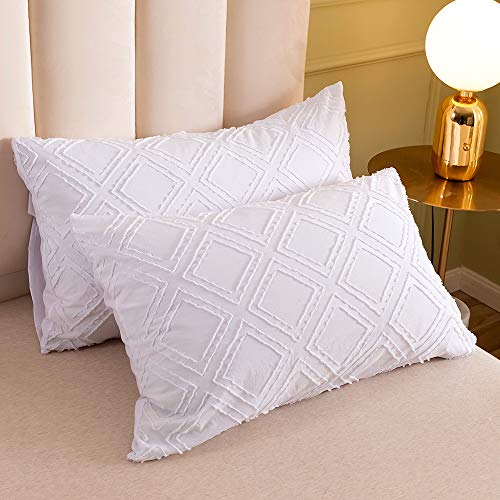 Loussiesd Tufted Chenille Bedding Set Clipped Jacquard Diamond Comforter Cover Single Size Luxury Solid White Geometric Duvet Cover Set For Kids Teens Women Men Bedroom Decor,Soft - Image 3