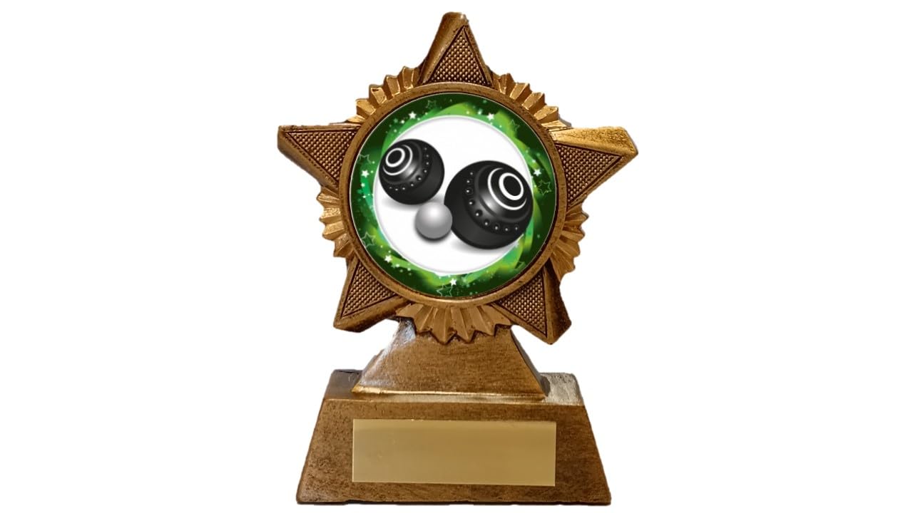 Troshow Antique Gold Lawn Bowls Trophy Award Premier Star 120Mm Heavy Resin Bowls Bowling Free Engraving -Troshow1-Gd