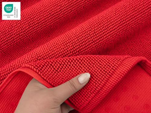 Image of American Soft Linen Bath Rug, 20 in 34 in 100% Cotton Bath Mats Rugs for Bathroom, Slip Reducer Washable Shaggy Form Area Rugs, Red Bath Rug