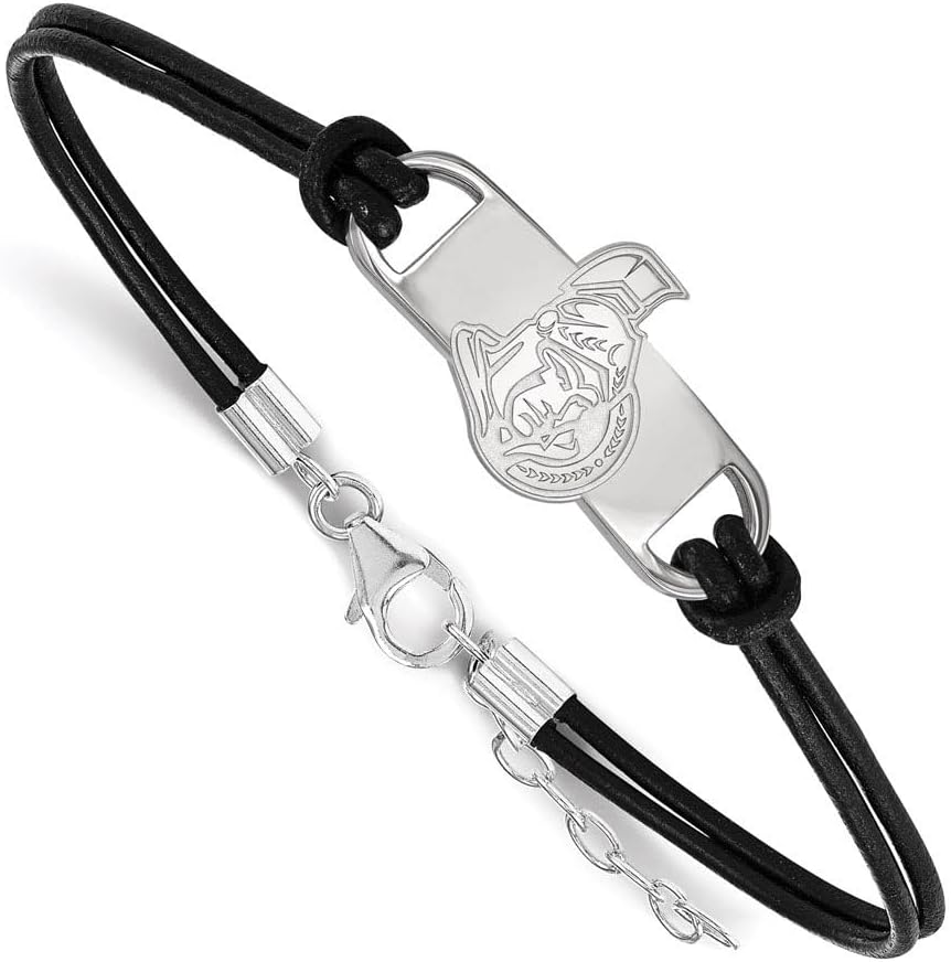 Logoart Sterling Silver Ottawa Senators Small Center Leather Bracelet