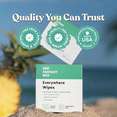 Her Fantasy Box | Everywhere Wipes – 100% Organic Cotton, Gentle & Refreshing, pH-Balanced, Fragrance-Free, Plant-Powered for Body, Face & Intimate Areas, Ideal for Sensitive Skin - 1 Pack, 15 Wipes - Image 7