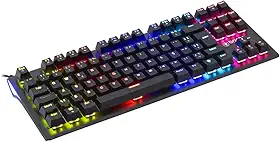Bright Teclado Mecânico Gamer Compact II, 26 Teclas Anti-Ghosting, Switch Azul, 12 Modos de Iluminação RGB, Padrão ABNT2, 88 teclas