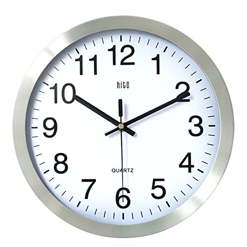 HITO 12 Inches Silent Non-ticking Wall Clock w/ Metal Frame and Acrylic Front Cover (Silver-Arabic)