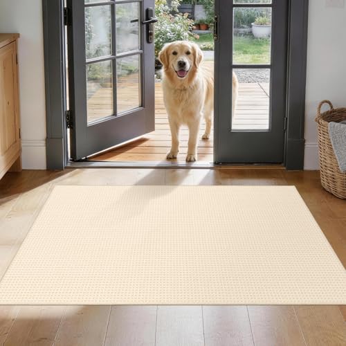 Washable Waffle 3x4 Entryway Rug: Absorbent Quick Dry Soft Bath Mats Beige