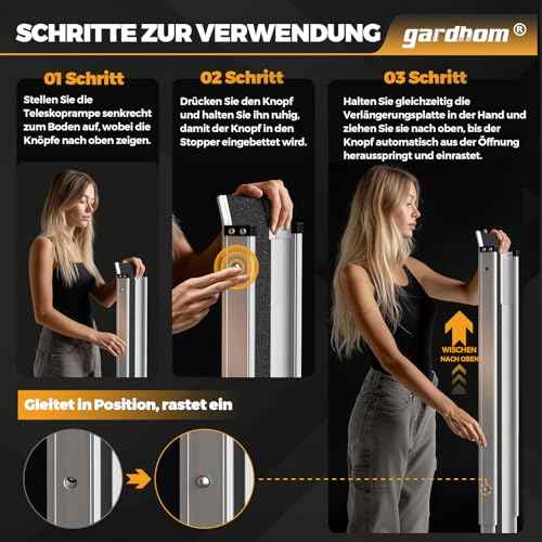 2PCS Teleskop Rollstuhlrampe 83.5-152cm, gardhom Verstellbare Tragbare Aluminium rutschfeste Teleskoprampe mit 272KG Ladenkapazität für Treppe Hindernissen Haus Schritte in der Textiltasche