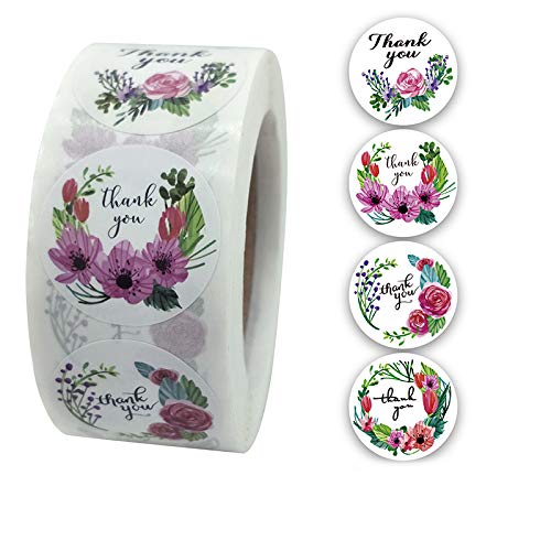 1000 Round Thank You Stickers for Your Business Purchases, Wedding Labels (1000pcs - Beautiful Mixed Flowers) — image 1
