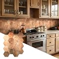 Yipscazo 10 PCS Hexagon Peel and Stick Backsplash PVC Copper Wall Tiles,Stick on Backsplash Tile for Kitchen Bathroom, Laundry Room, Camper, Fireplace (11.8" x 10.24")