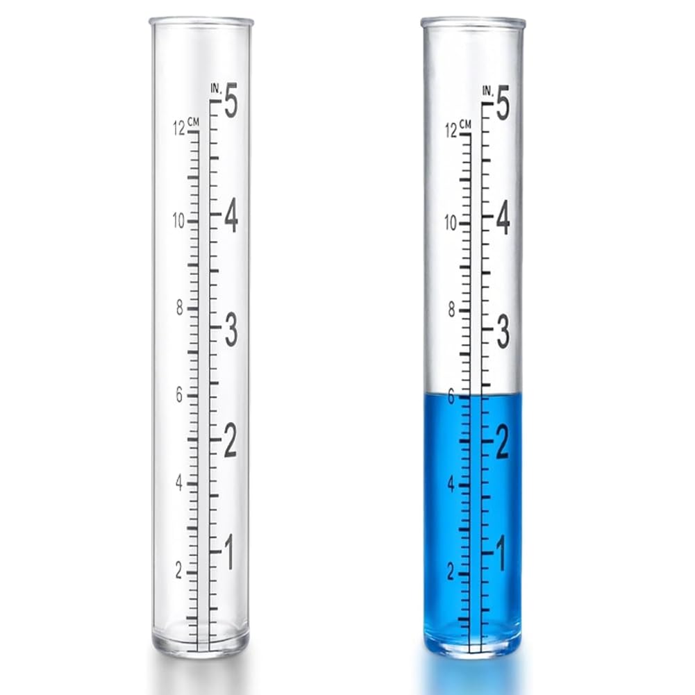 Jnchdghwa Plastic Rain Gauge Replacement Tube 5 Inch Capacity 2Pcs Dual Scale Outdoor Freeze-Proof Accurate Rainfall Measurement