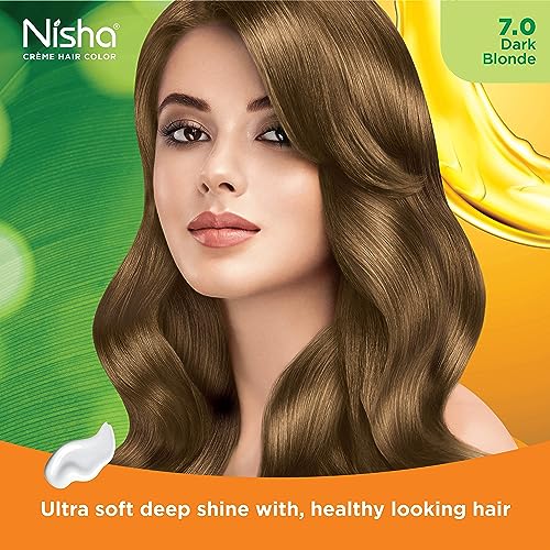 Image of Nisha Creme Hair Color, Permanent Hair Colour Dark Blonde, Silky & Shiny 100% Grey Coverage & Ammonia Free Color With Natural Henna Extract, 60G+60Ml