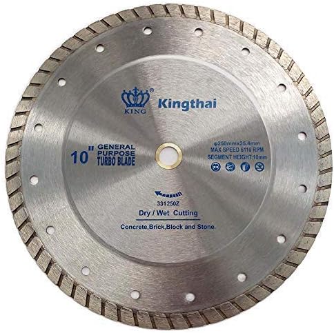 Kingthai Hoja de sierra de diamante concreto de borde continuo Turbo de 10 pulgadas con eje de 78" para piedra de mampostería