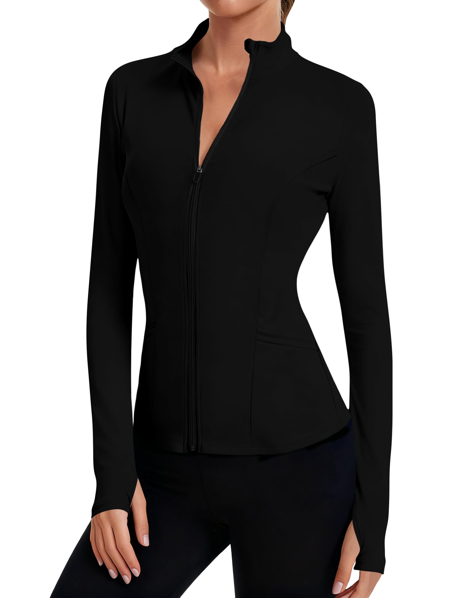 LOMON Women's Athletic Jackets Cropped Long Sleeve Workout Tops Yoga Zip Up Jackets Gym Tops Golf Shirts