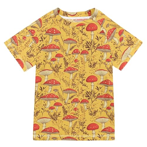 Girls Bathing Suit Short Sleeve Girl Rash Guard 4T Red Mushrooms Enoki Mushroom