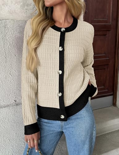 Image of Zeagoo Women's 2026 Cardigan Sweaters Button Down Crew Neck Open Front Long Sleeve Knit Cropped Jackets