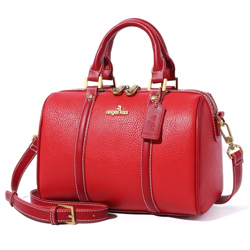 Image of Angel Kiss Women Satchel Purses and Handbags Vegan Leather Boston Barrel Bag Top Handle Shoulder Purse with Crossbody Strap | Vegan Leather