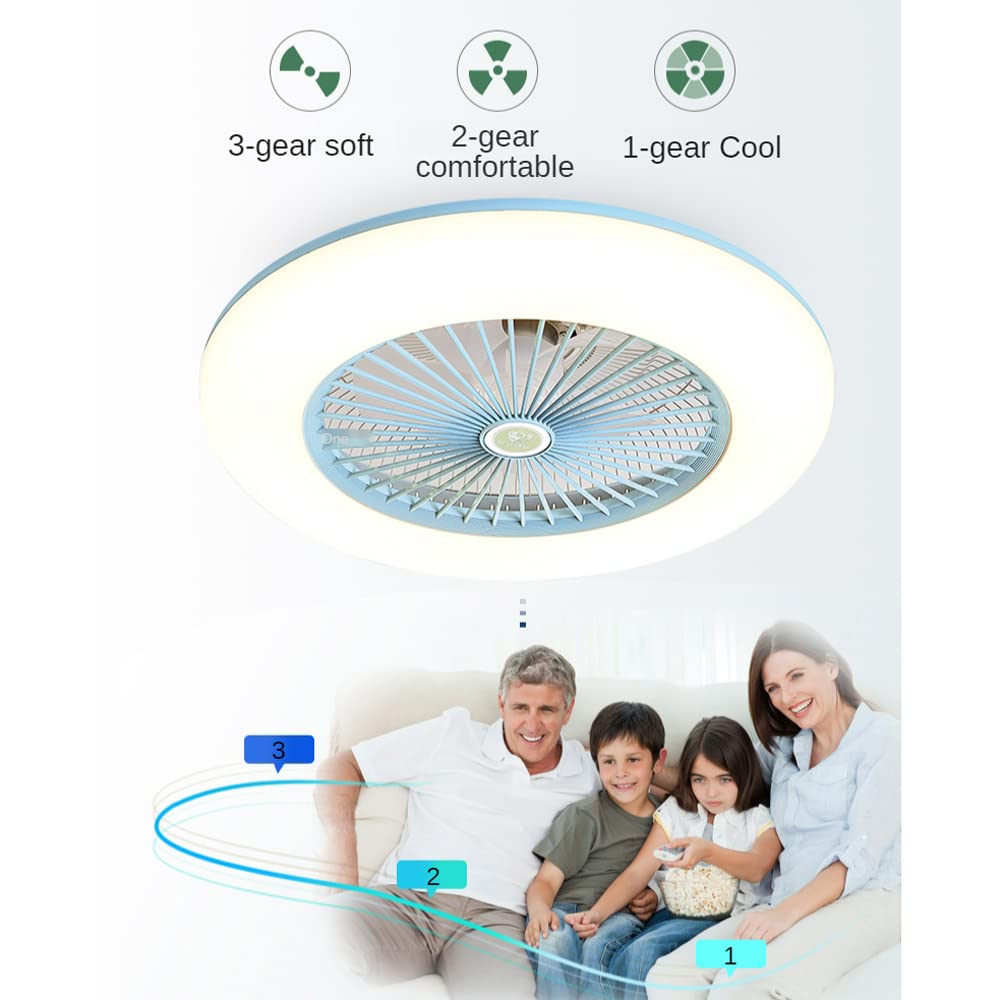 Ventilador de techo empotrado grande de 55 cm para interiores modernos con luces Control remoto Ventilador de techo sin aspas cerrado de perfil bajo, para dormitorio, habitación, espacio peque