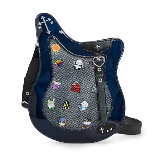 Rock Metal Guitar Ita Bag Crossbody Shoulder Bags Kawaii Cute Clear Window Pin Insert with a Removeable Strap
