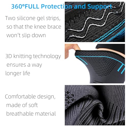 NTRH Knee Support Brace for Women and Men,Adjustable Compression Knee Brace for Arthritis,Joint Pain,Ligament Injury,Meniscus Tear,ACL,MCL,Running,Sports,Squats(single) (M, Blue) - Image 5