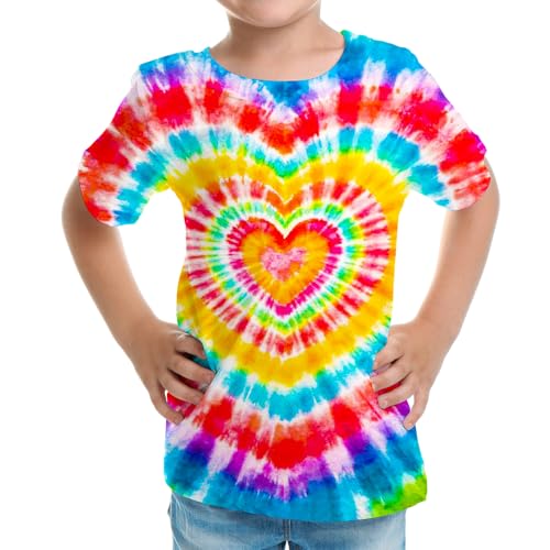 Image of Big Kids Tie Dye Shirt for Boys Girls Short Sleeve Hippie Tshirt Senior Tee