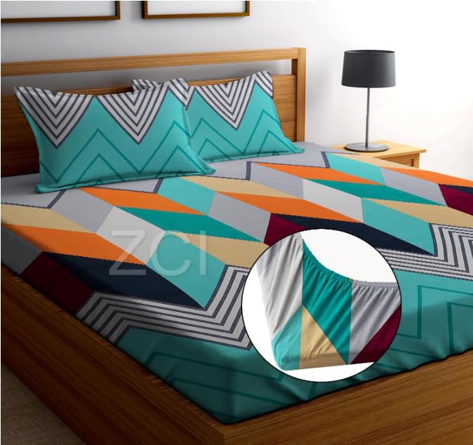 Premium 220 TC Cotton Feel All Around Elastic Fitted Printed Bedsheets King Size, Premium Fitted Bedsheets King Size for Double Bed with 2 Pillow Covers, Size- 78” x 72” (Sea-Green) (B0DB1NJGGB) Amazon Price History, Amazon Price Tracker
