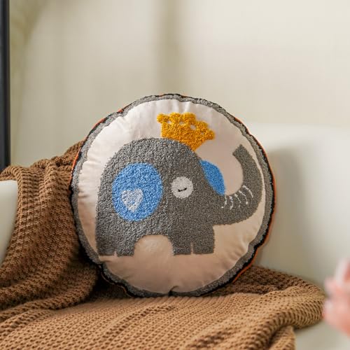 Image of ARTMAGIC Round Shaped Velvet Elephant Decorative Throw Pillow Cushion Ultra Soft Cute Floor Pillow for Couch Bed Sofa (Elephant, 16 Round)