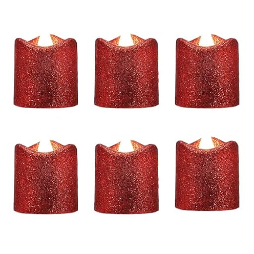 YiYFiT Velas votivas LED rojas con purpurina, funciona con pilas, velas falsas, velas de té sin llama, regalos para fiestas en casa, bodas, Halloween, decoración navideña (6 unidades) | Ya disponible en tu tienda friki favorita! En mundofriki.es!