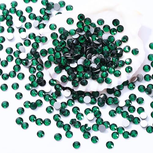 Image of Green Flatback Rhinestones, Glass Rhinestones for Nail Art and Craft, Glue Fix, Loose Crystal Gemstones(Green, SS20, 2880pcs, 4.6-4.8mm)