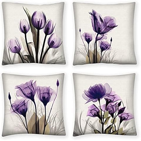 QUALKNOY Purple Flower Cushion Covers Set Cover