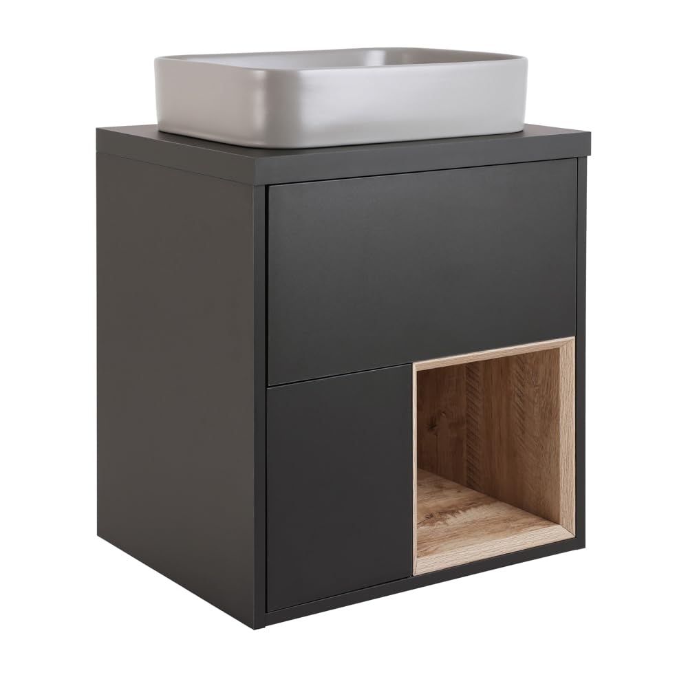 Milano Black Grey Unit / Pebble Basin Bexley Black Grey 600Mm Wall Hung Bathroom Vanity Unit Rectangular
