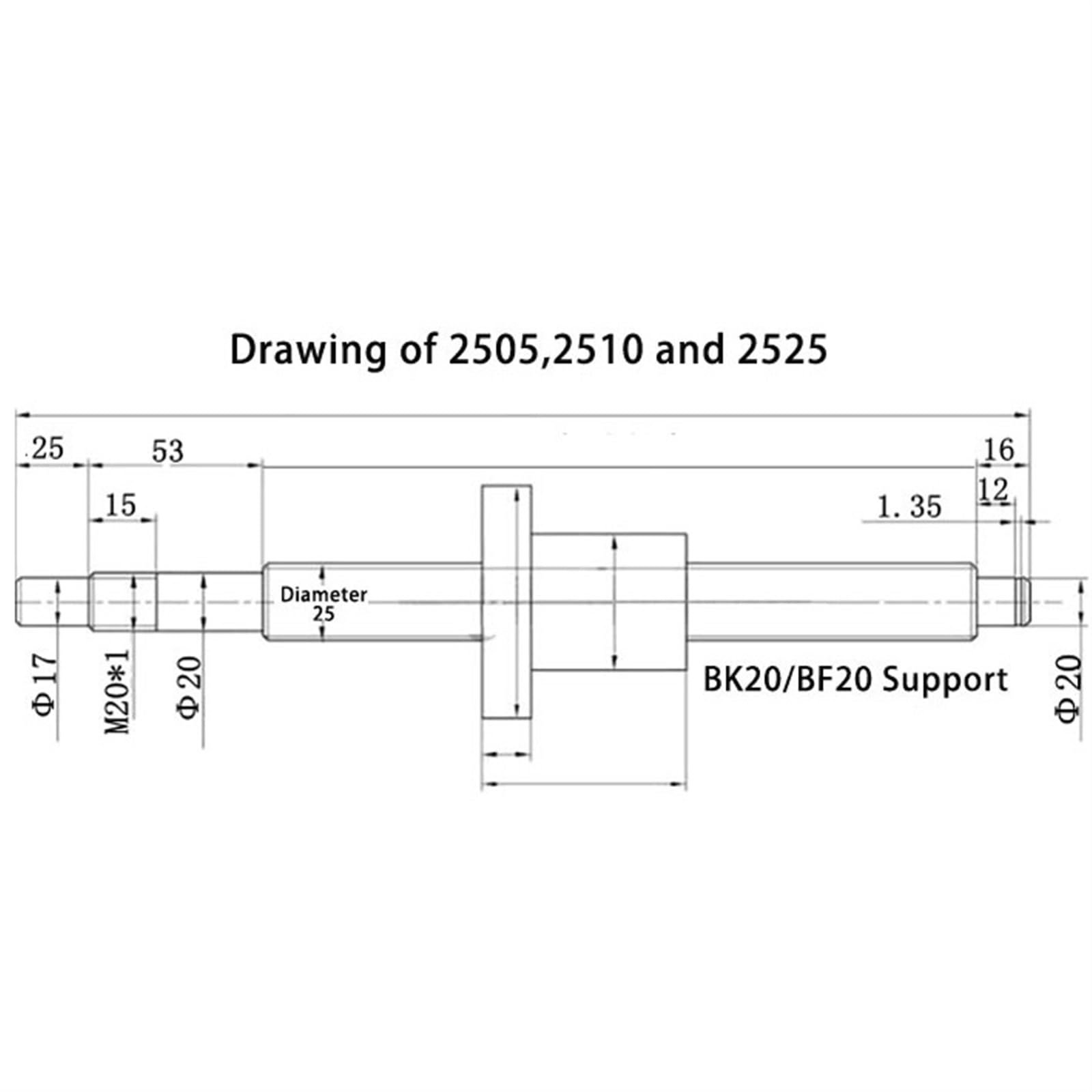 Metal Ball Screw nut end Processing C5 Ball Screw SFU2505 End Machined Parts with Ball Nut Housing BK BF Mode 3D Printer Ball Screw(700mm)
