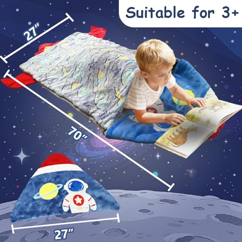 Image of Kids Sleeping Bag, Large Unicorn Slumber Bag for Girls Boys, Portable Nap Mat, Preschool Daycare Kindergarten Birthday Gift 3-12 Yr Child
