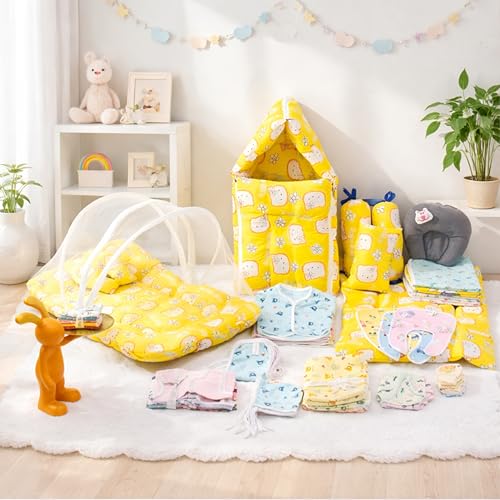 Image of Infantbond Baby All Season Use Hospital Essential Combo for New Born | Gift Pack | Baby Products | Maternity Essentials (60 Items)(0-6 Months) (Yellow Kitty 59)(Colours May Vary)