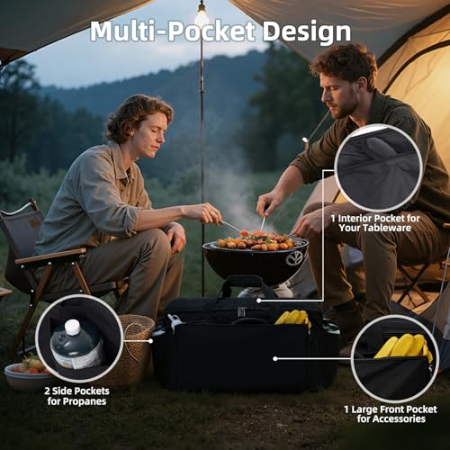 Image of Grill Carry Bag for Cuisinart CGG-306 Tabletop Grill with Pockets, Bag Only | Fully Lined with PE Foam, Rip-Proof Fabric, Adjustable Strap, Weather-Resistant, Portable BBQ Accessories Carrying Case