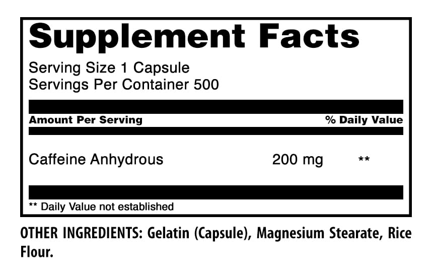 Image of Amazing Formulas Caffeine 200 Mg per Serving | Capsules | Non-GMO | Gluten-Free | Made in USA (1 Pack, 500 Count)