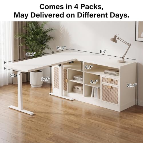Image of ModernMate 67 inch L-Shape Electric Stand Desk with Drawers and File Cabinet
