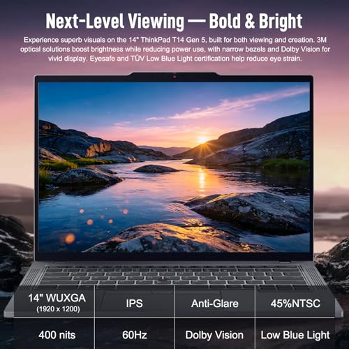 Image of Lenovo ThinkPad T14 Business AI Laptop, 14 inch FHD+ IPS, Intel Core Ultra 7 155U, 32GB DDR5, 512GB SSD, 5MP Webcam, Fingerprint, Backlit, Wi-Fi 6E, Thunderbolt 4, Windows 11 Pro, 7-in-1 USB-C Hub Bundle