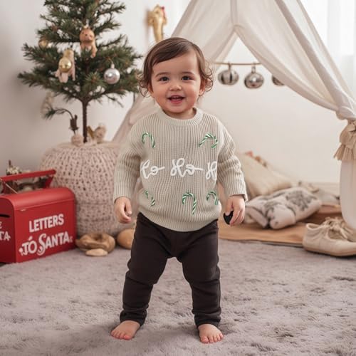 Toddler Girl Boy Knit Sweater Letter Candy Cane Embroidery Long Sleeve Pullover Kids Crew Neck Chunky Knitwear2
