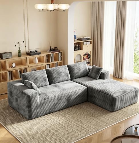 Image of 93 inch L-Shaped Modular Sectional Sofa with Chaise, Boneless Corduroy Cloud Couch with Deep Seat and Oversized Comfort, Flexible Module Combination for Living Room, No Assembly Required