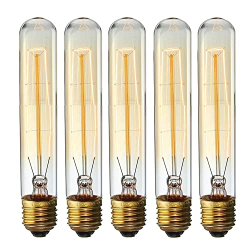 Vintage E27 Screw Edison Light Bulbs, T130 60W Dimmable ES Decorative Bulbs, Retro Amber Filament Incandescent Warm White 2700K Bulb for UK Lighting. (5 Pack)