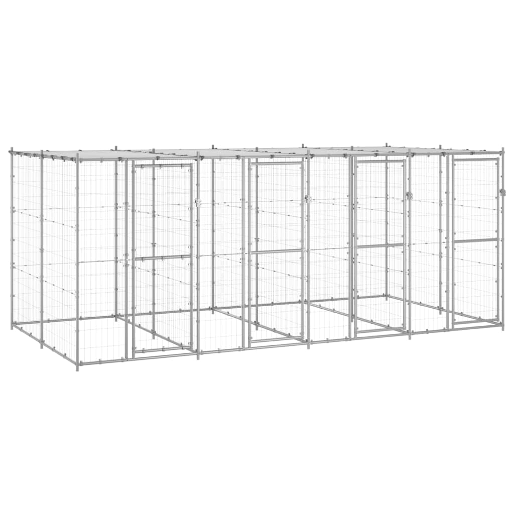 Toshilian Chenil d'extérieur pour Chien, Enclos Niche Cage pour Chien Métal Acier galvanisé avec Toit 9,68 m² Argent