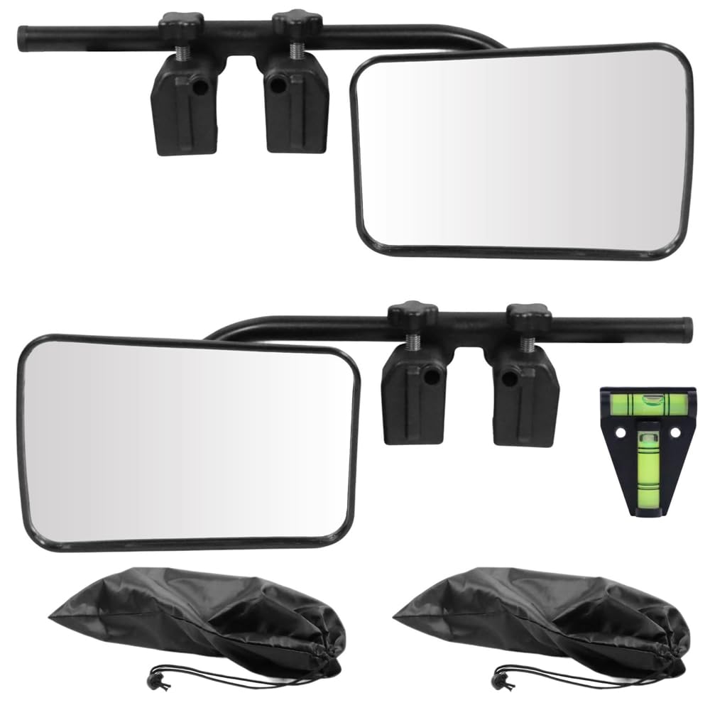 Mucola Wohnwagen Spiegel Zusatzspiegel universal 2er Set 12x18 cm Schwarz | Inkl. Wasserwaage, werkzeuglose Anbringung, vibrationsfrei bei Tempo, erweitert das Sichtfeld, für Caravan und Anhänger