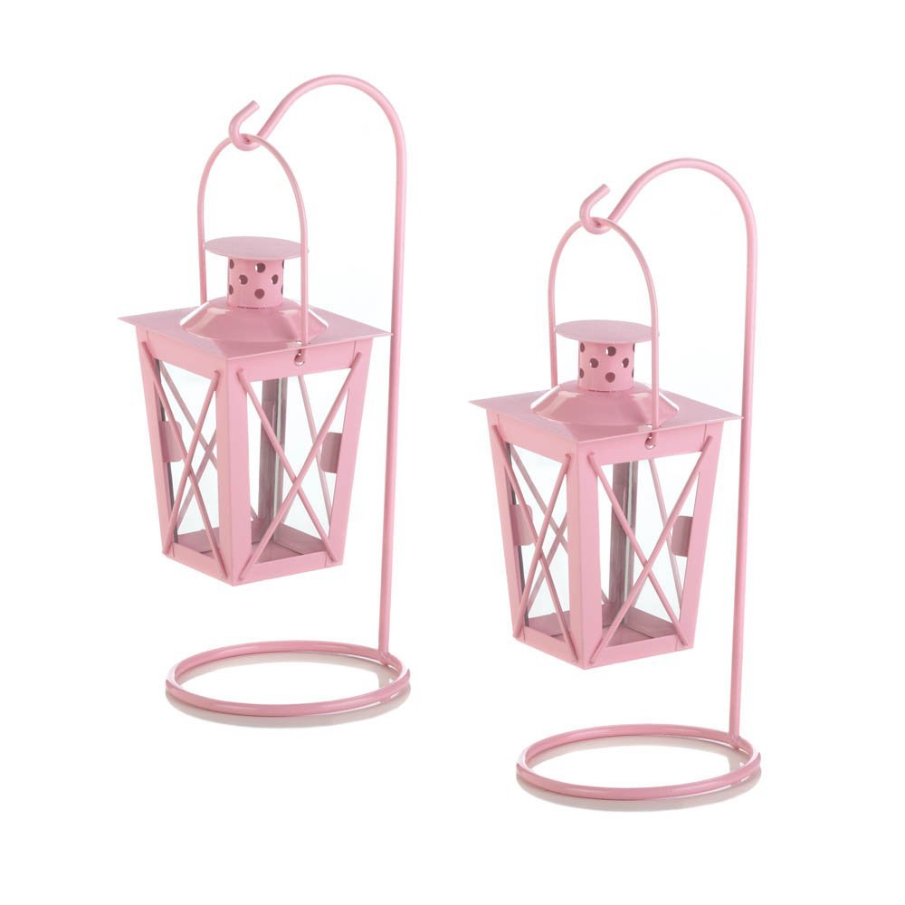 VERDUGO GIFT Iron Railroad Hanging Lantern Pair, Pink