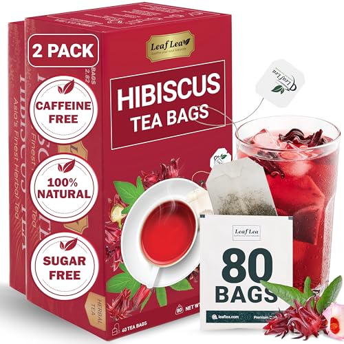Image of LeafLea 80 Hibiscus Tea Bags, 100% Natural Hibiscus Flowers
