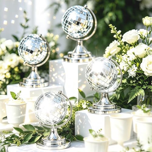 Mini boules disco avec support (lot de 4) sculpture rétro pour bureau