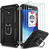 for Galaxy J7 2018/J7 V/J7 Star/J7 Refine 2018 Case, with [3X Tempered Glass Screen Protector], Built-in Ring Kickstand and Magnetic Car Mount Shockproof Dropproof Cover for Galaxy J7 (2018) - Black