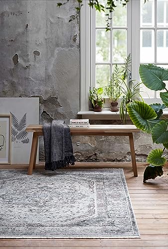 Wecon Home Teppich Beige Blau modern Vintage Kurzflor für Wohnzimmer, Schlafzimmer oder Flur SOHO Touch (240 x 290 cm)